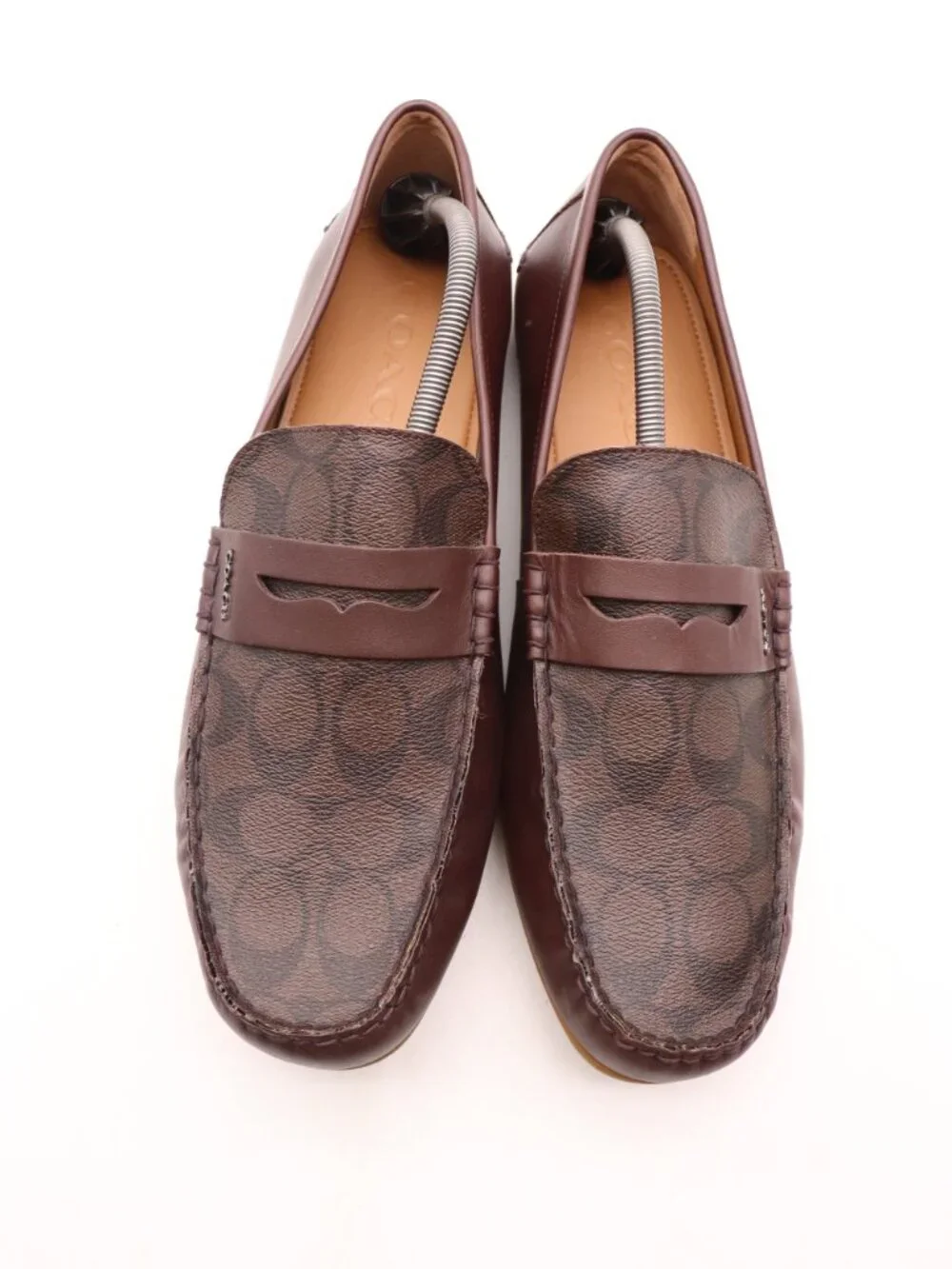 Coach Mott Driver Signature PVC Men's Size 13 D Brown Leather Slip On Loafers